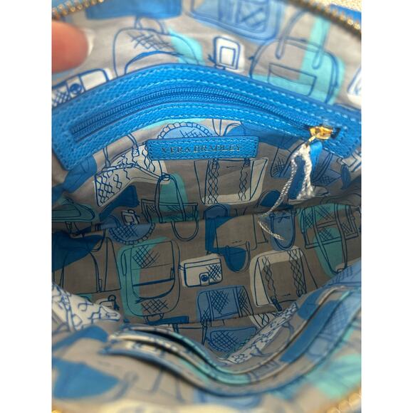 Vera Bradley Blue Leather Angled Bowler Ikat Diamond Satchel/Crossbody Purse - Picture 9 of 10